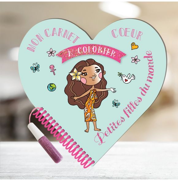 Papeterie : Mon carnet cœur à colorier Petites filles du monde