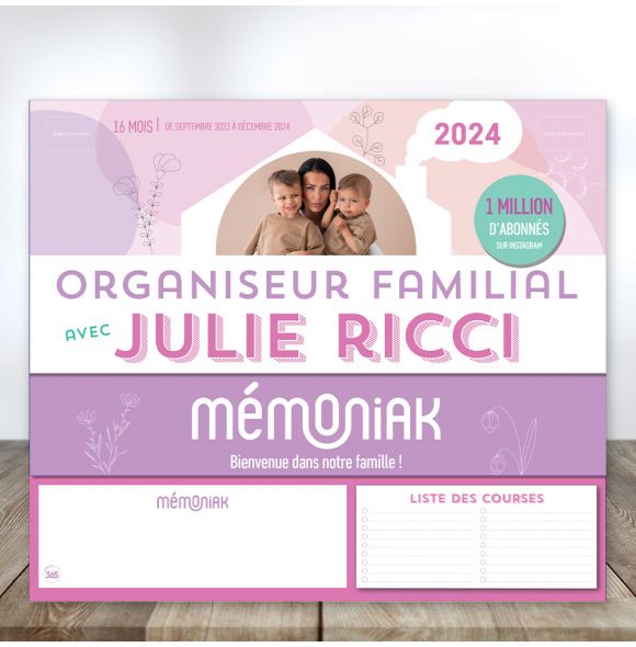 Organiseur Mémoniak avec Julie Ricci, calendrier mensuel (sept. 2023 - déc.  2024)